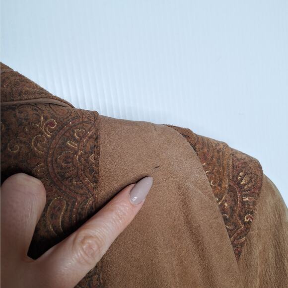 Vintage 80s G-III Paisley Leather Crop Bomber Jacket Western Cowgirl M Paisley - Picture 11 of 16